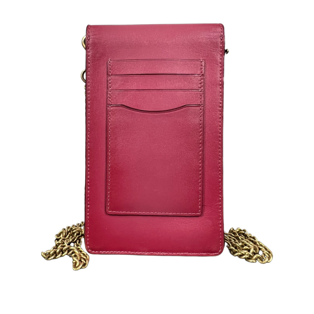 Coach Snap Phone Crossbody Signature Coated Canvas Leather 76357 Red Chain Strap - Picture 4 of 12